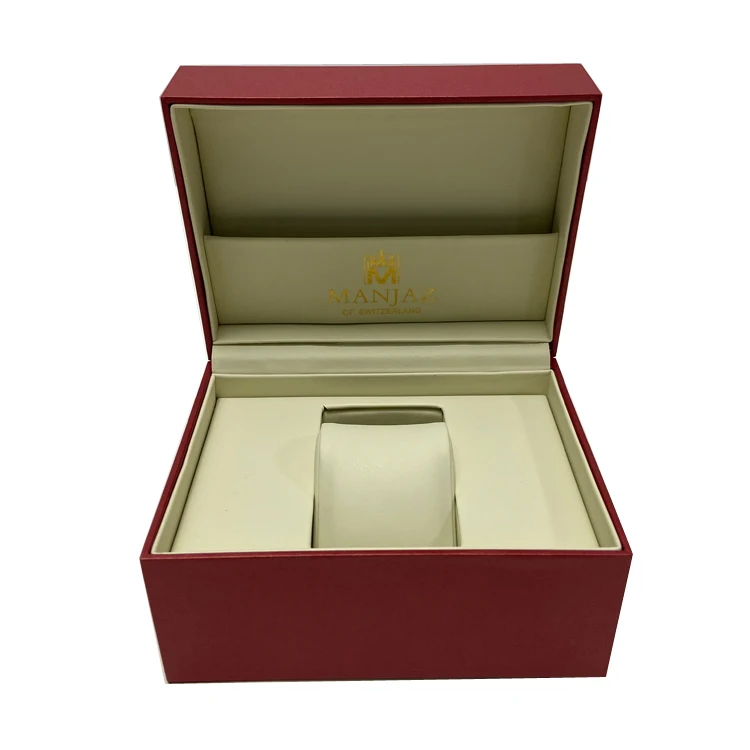 Factory Custom Red Paper Jewelry Box Plastic Single Watch Slot Packaging Box With Certificates