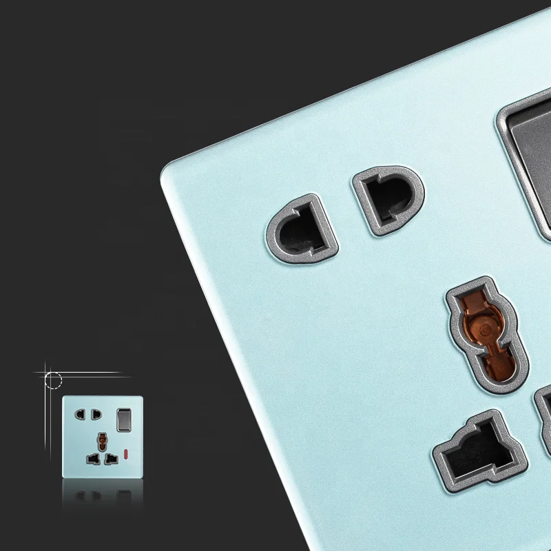 Zhong shan Blue green 5 pin MF switched socked with neon Household glass switch socket