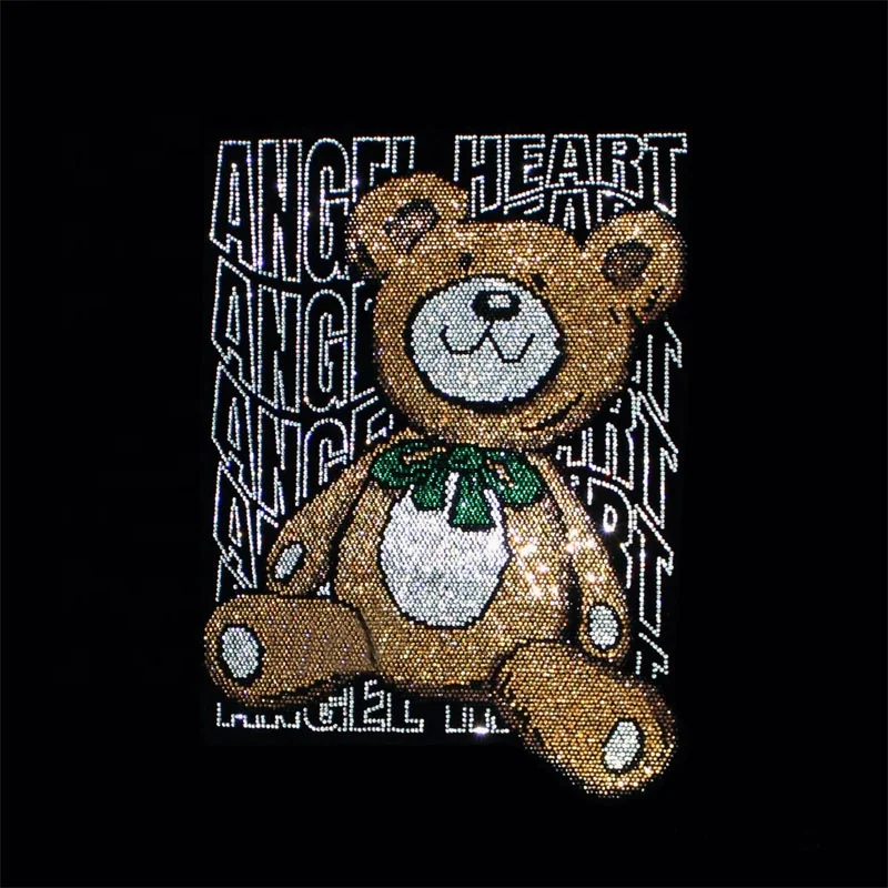 Hot selling New arrival Cartoon Bear Iron On Rhinestone Motif Hot Fix Rhinestone Sticker Transfer Logo For Kids Garment