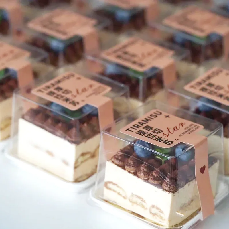 Tiramisu коробка для торта прозрачная квадратная муссовая пластиковая десертов с этикеткой
