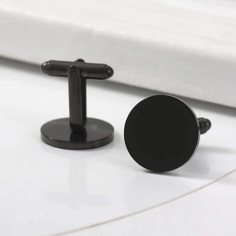 Simple Customized Engraved High Polish Suit Shirt Cuff Links Stainless Steel Blank Round Coin Cufflinks For Men