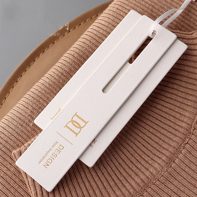Custom Printing Brand Name Logo Clothing Out Swing Garment Labels Die Cut Hang Tag Embossed Paper Hangtags