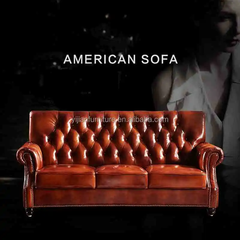 Classic Royal Living Room Luxury Guangzhou Furniture Modern 3 Seats Leather Chesterfield Sofa red wine