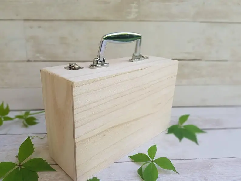 Unpainted Keepsake Storage Chest Storage Box Wooden Suitcase With Handle