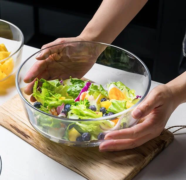 Wholesale Transparent Round Shape High Borosilicate Glass Salad Bowl With Lid Set