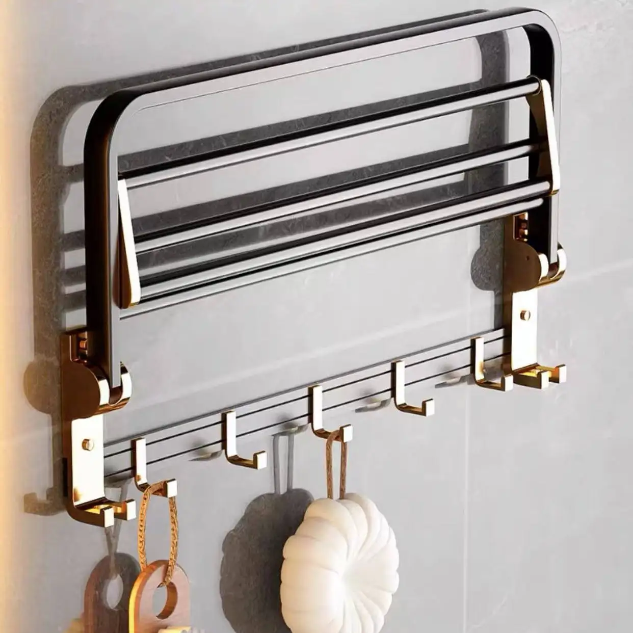 Wholesale Bathroom Accessories Black Gold Towel Rack Set Thickened Towel Rack Shelf Bathroom Pendant