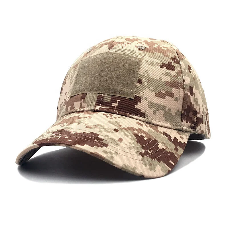 Custom Magic Sticker Vintage Camouflage Baseball Caps Outdoor Travelling 6 Panel Magic Tape Back Closure Curved Brim Sport Hat