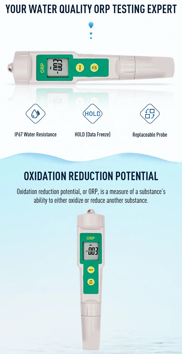 IP 67 Water Resistance ORP Meter Oxidation-Reduction Potentiometer Tester Water Quality Redox Tester for Swimming Pool Aquarium