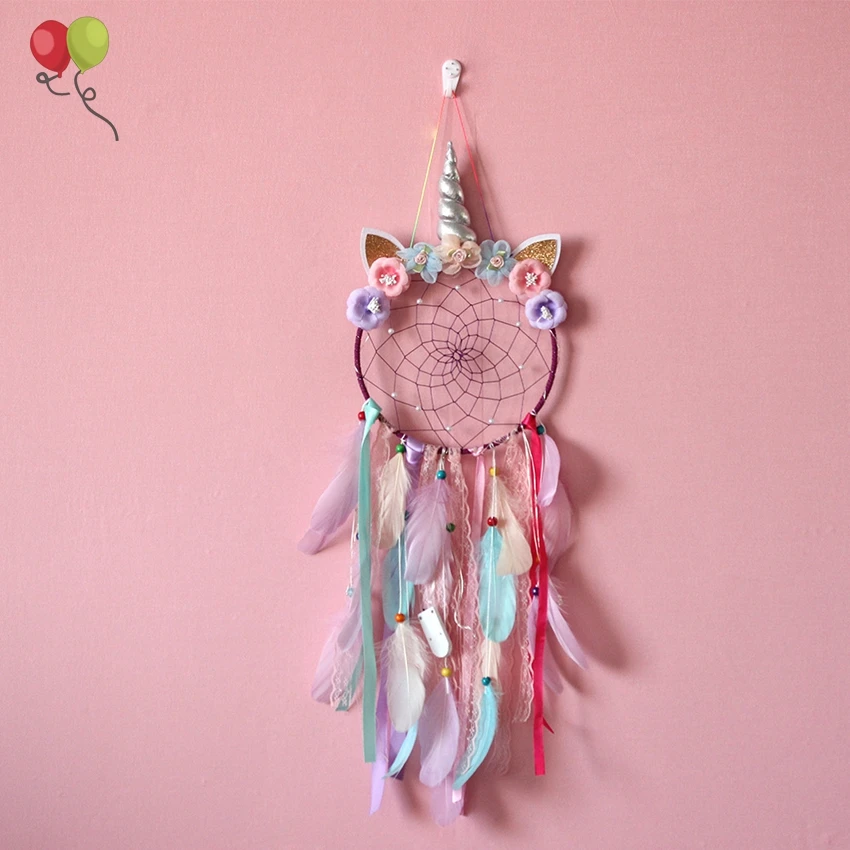 Led Dream Catcher With Lights Unicorn Dreamcatcher For Sweet Girls Kids Bedroom Wall Decoration Z01-2