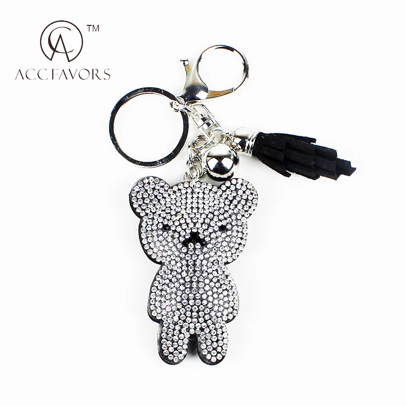 Lovely rhinestone teddy bear keychain with tassel