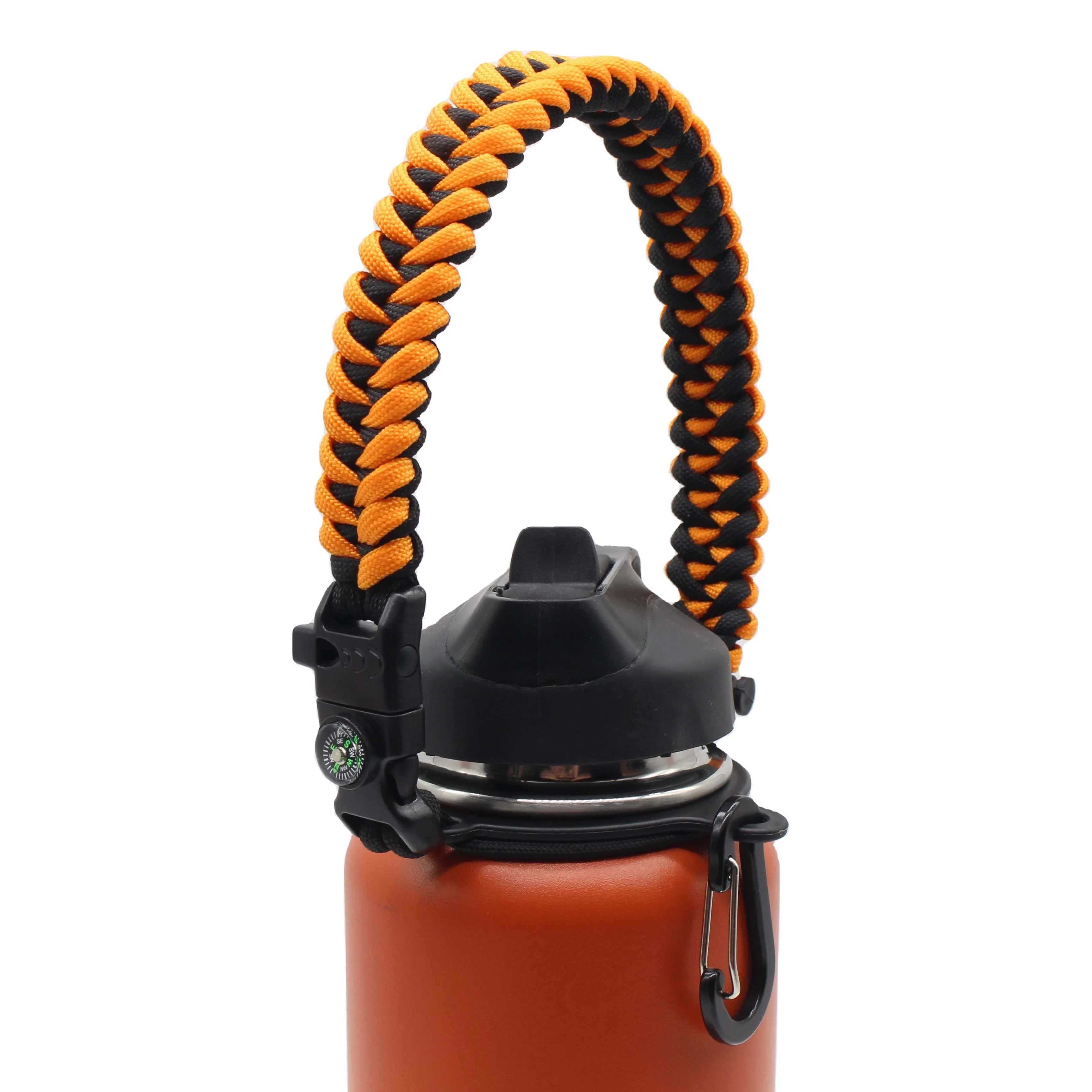 Custom  Paracord Carrier Safety Ring And Carabiner Wide Mouth Water Bottles Paracord Handle For Hiking Camping