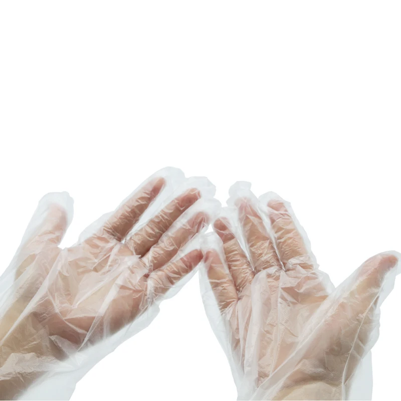 Individual Kraft Paper Pack Transparent Disposable Plastic Glovees Food Grade HDPE LDPE CPE Gloves for Kitchen Cleaning