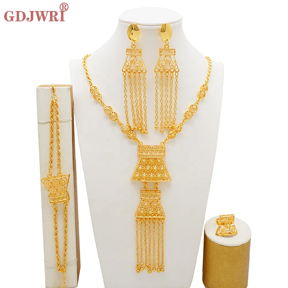 GDJWRI BJ1295 Dubai bridal necklace plated dubai African 18 karat gold earrings ring bracelet fashion jewelry jewelry sets