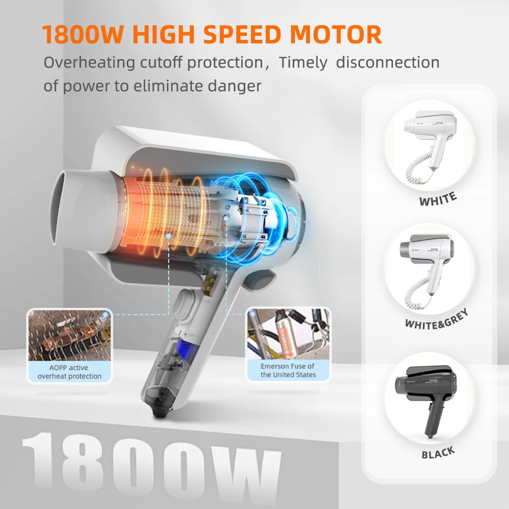 1800W Bathroom wall mounted Hair Dryers High speed Professional Hair Dryer for Hotel