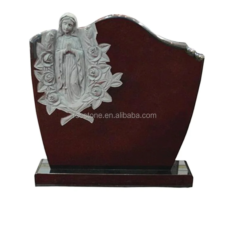 Virgin mary black granite headstone