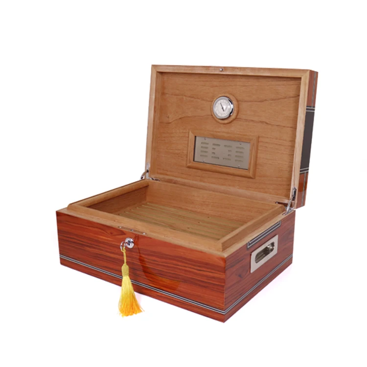 Custom Luxury Handmade Cigar Humidor Wholesale Cedar Cigar Desktop Box With Humidifier And Hygrometer