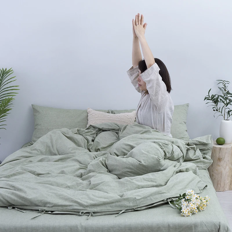 Low price guaranteed quality comforter linen cotton  yarn dyed double bed bedding sheet sets