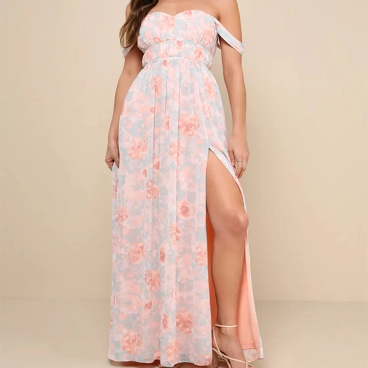 Sweet Bohemian Dress Chiffon Beach Loose Casual Dresses With Printed Floral Quinceanera Women Dress 2024