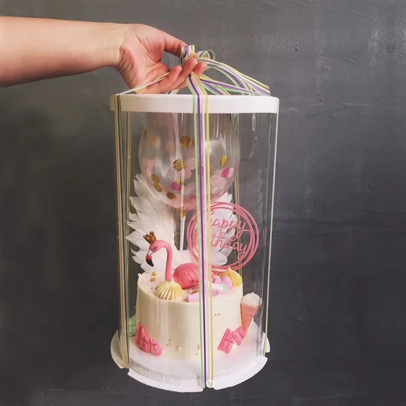 Clear Pet Retail Cake Bakery Boxes Transparent 6/8/10 Inch Birthday Cake Box Round Anniversary Cake Packaging Box