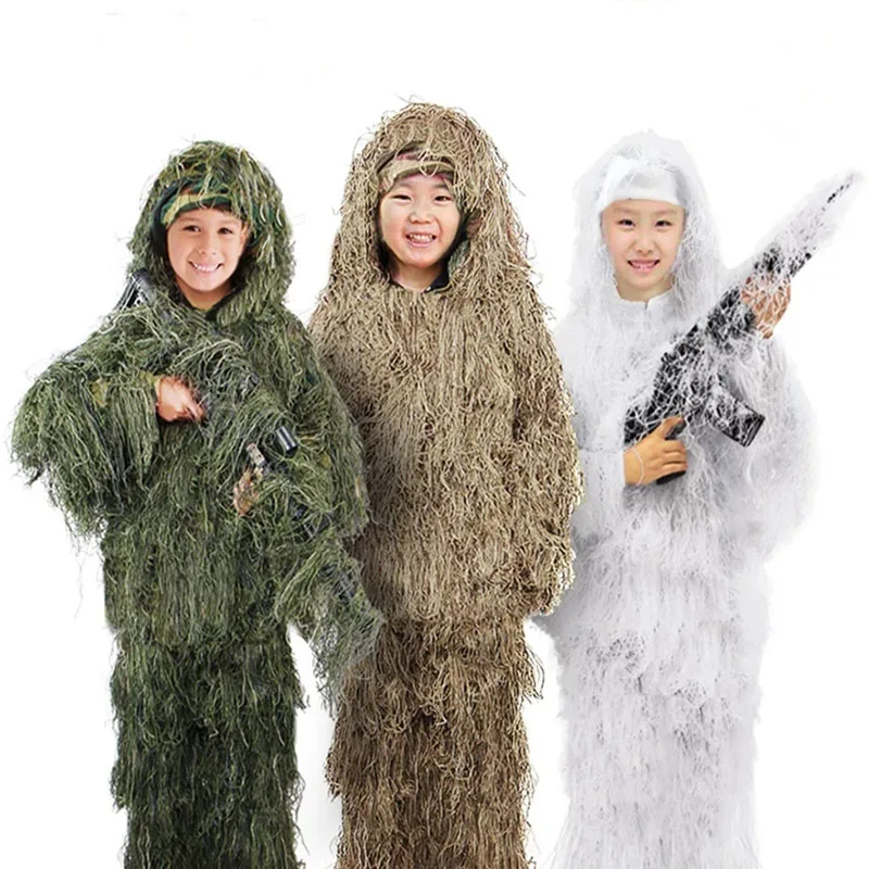 Hunting Kids Children Woodland Camo Sniper Ghillie Suit Clothes Woodland Tactical Uniform Army Clothing Ghillie Suit