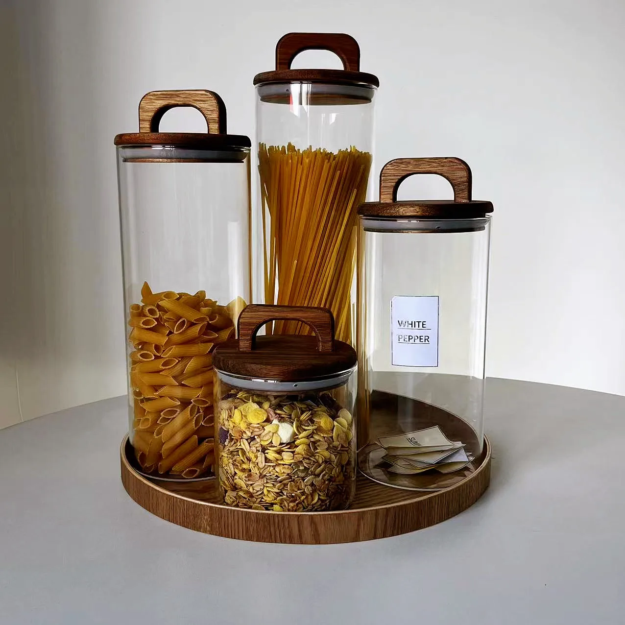 650ml 1400ml  1750ml 2100ml Candy Pasta storage container air tight glass flour canisters Top handle cookie jar