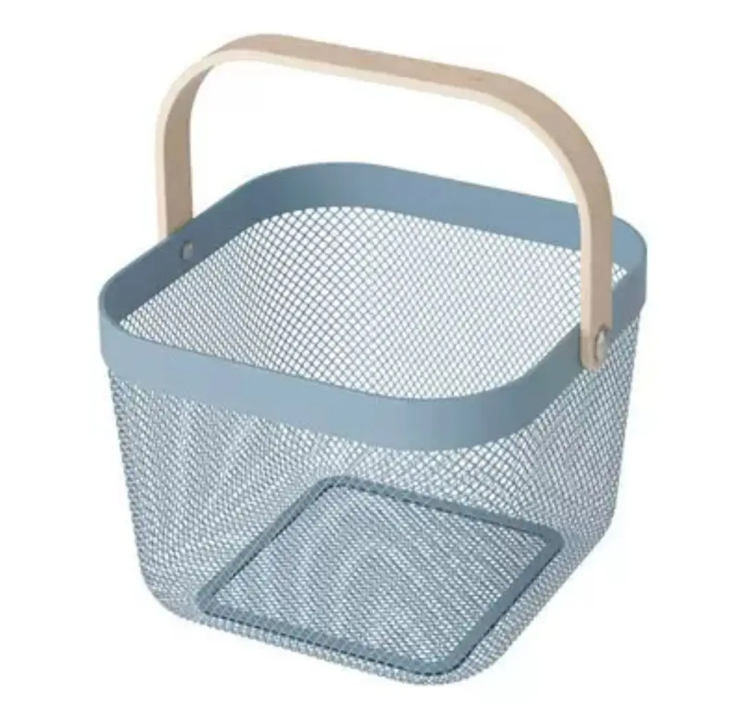 Wooden handle small basket desktop storage basket fruit basket iron