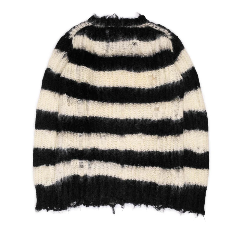 custom crew neck  stripe mohair knit sweater men pullover fuzzy mohair blend sweater