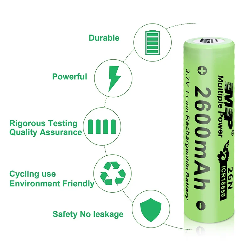 Grade A Flat Top Cell Original Full Capacity 18650 2600mAh 3.7V Li-ion Battery
