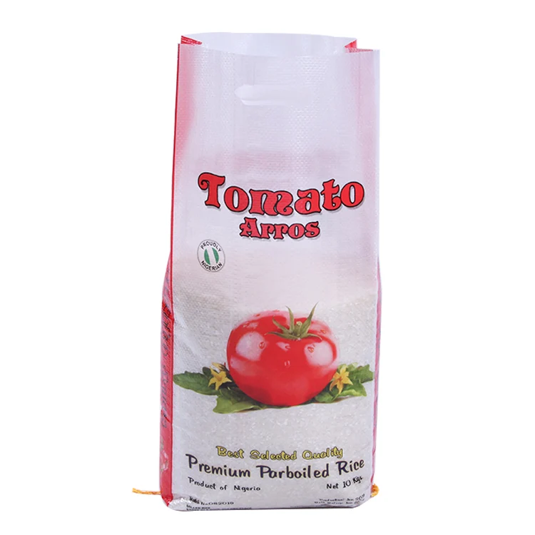 Empty tomato rice 5kg 10kg 25kg feed 50 kg pp woven bag with gusset and bopp fiilm lamination printing