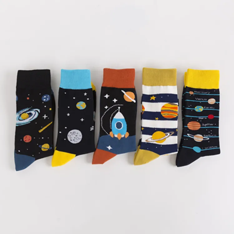 2022 Men Fashion Street Style Hip-hop Socks Male Trendy Plus Size Starry Sky Cartoon Socks