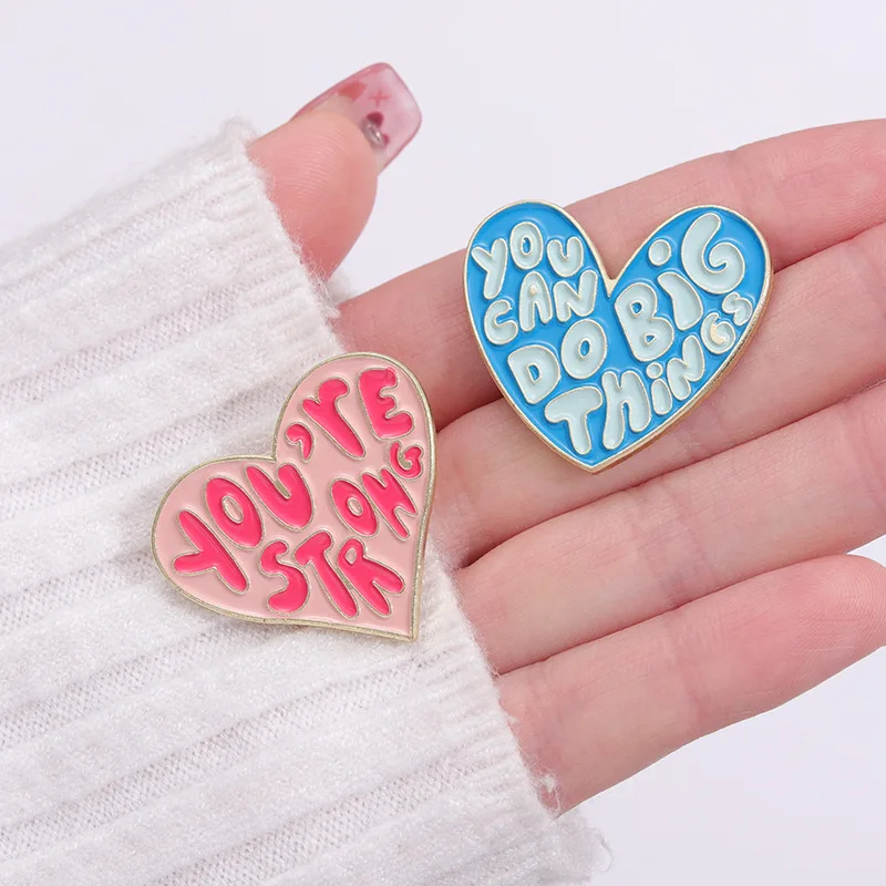 New high-end alloy letter brooches love and inspirational English enamel badge pins wholesale