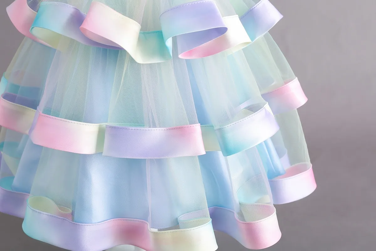 2024 Summer new rainbow sequin decoration sleeveless dress with round neck flying  zipper fluffy party performance evening dress