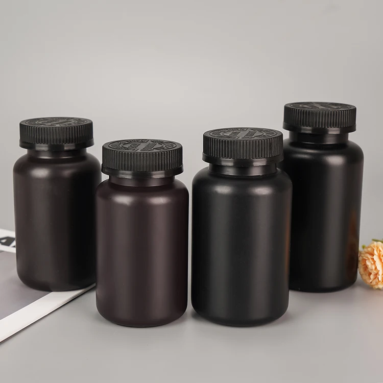 100ml 120ml matte black PET pill bottle with black lid 50cc 80cc 100cc 120cc 250cc 200cc matte black plastic capsule bottles