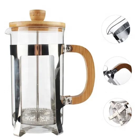 Coffee Products Glass Coffee Pot Bamboo French Press coffee Maker With Wood handle