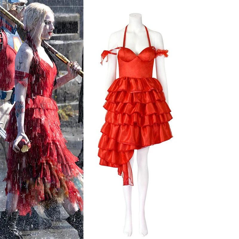 Harley Quinn Costume Woman Anime Film Clown Film The Suicide Cosplay Red Dress