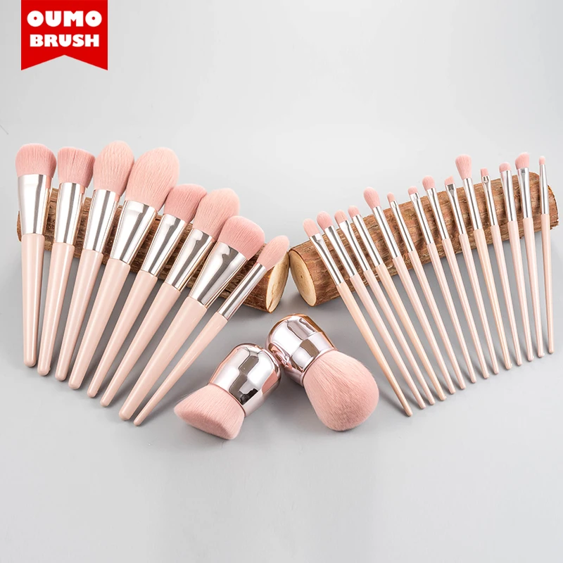 oumo beauty supplier   professional blender  24pcs vegan hot pink hair  brush set  private label for makeup