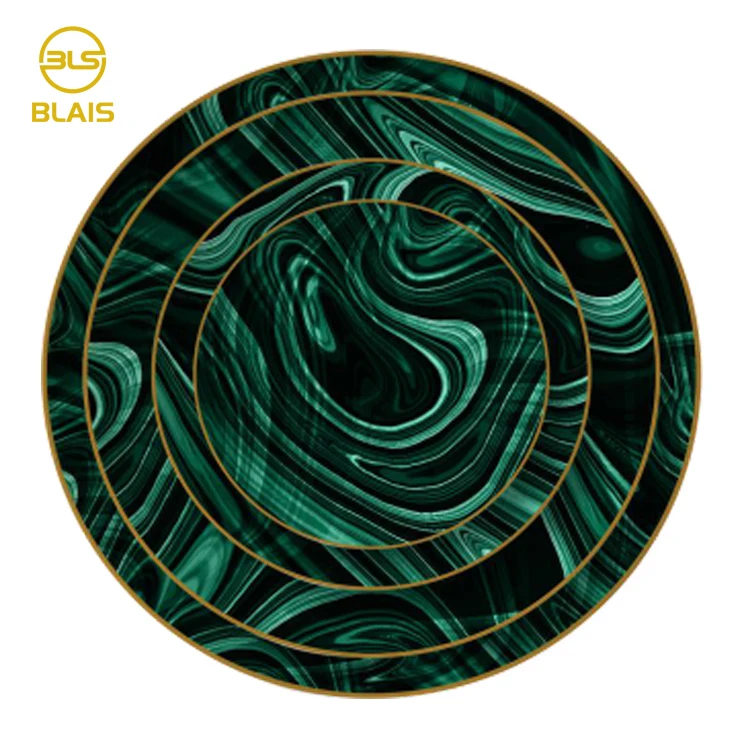 gold rim dark green geometric figure china tableware decoration events lavender french plate wedding dinnerware set