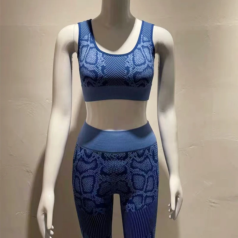 Summer 2021 New Snake Print Sports Fitness Suit Seamless Sports Underwear And Leggings 2 Pieces Women Yoga Set