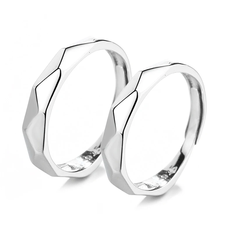 
Fashionable and simple geometric adjustable ring s925 sterling silver diamond-shaped glossy couple ring 