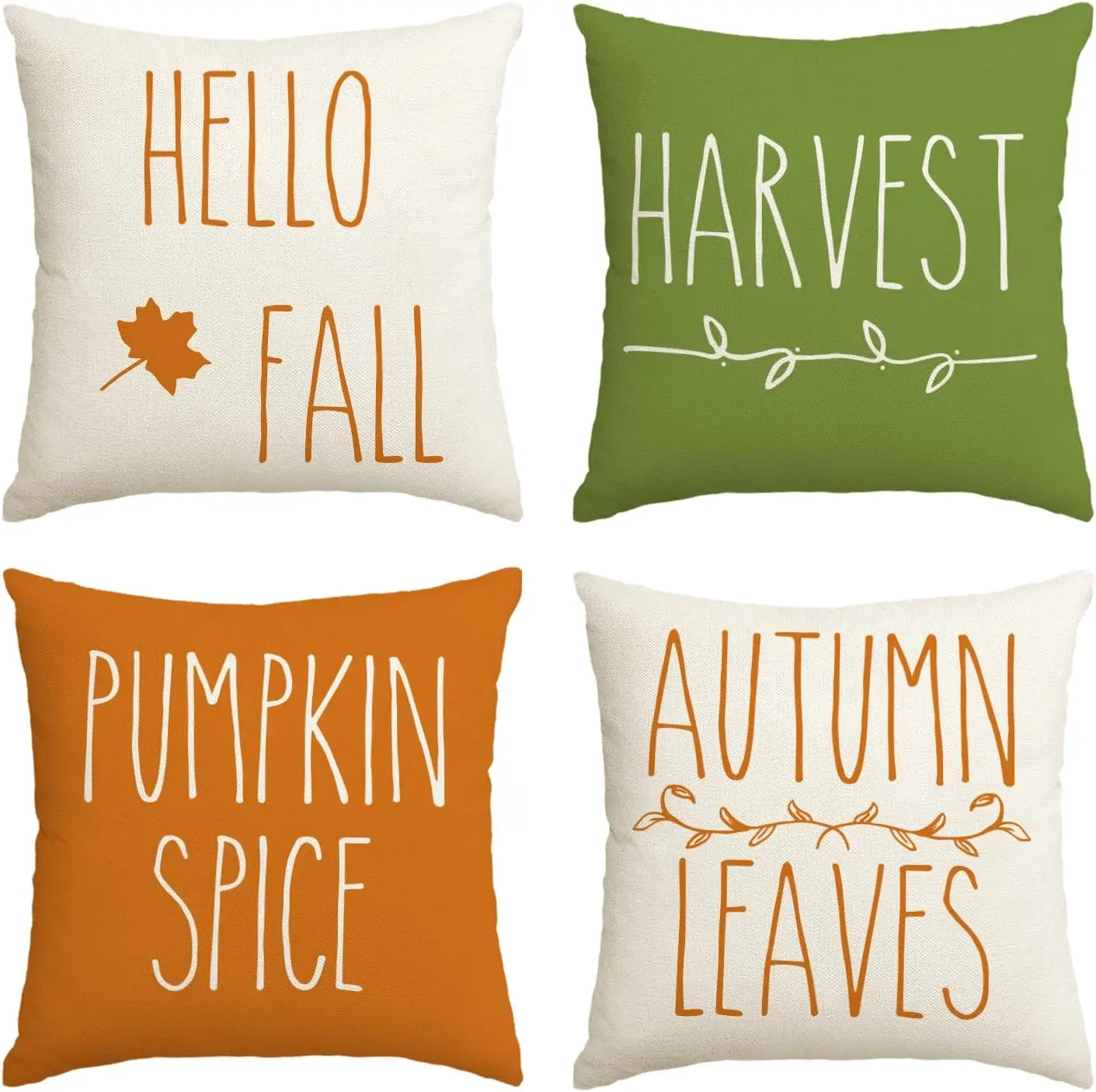 Customized Size  4 PCS of 18 x 18 Inch Hello Fall Harvest Pumpkin Spice Thanksgiving Throw Pillow Covers Set for Bed Room Decor