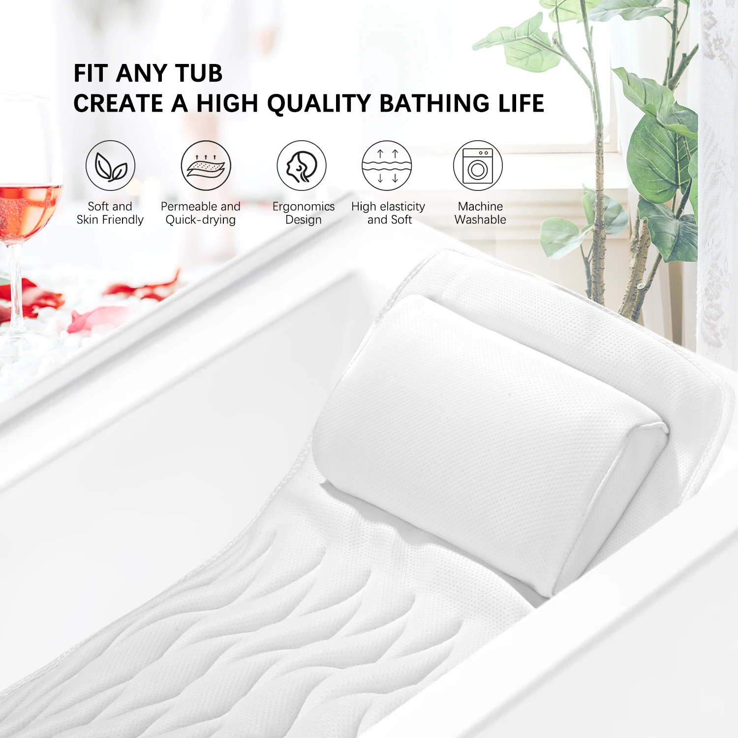 New Design Comfortable 4d Bath Pillow Anti Slip With Suction Cup Bath Pillow For Bathtub