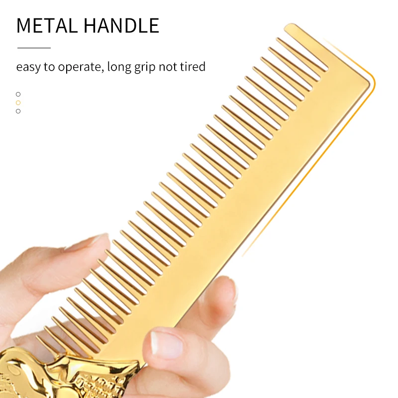 Professional Barber Luxury Gold Retro Style Skull Beard Comb Oil Hair Gentleman Shaping Tools Zinc Alloy Metal Portable Comb