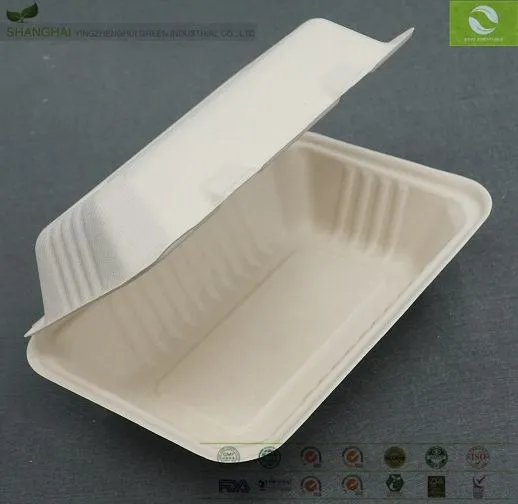 Disposable Bagasse Container Packaging Box Tableware Products Sugarcane Bagasse Packaging Burger Boxes Food Triangle Cake Box