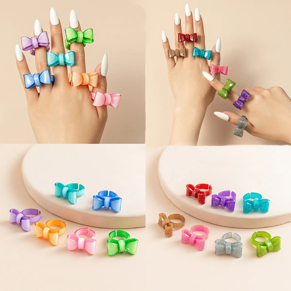 Fanyue Cute Candy Color Bow Open Sweet 2024 Resin Ring For Women