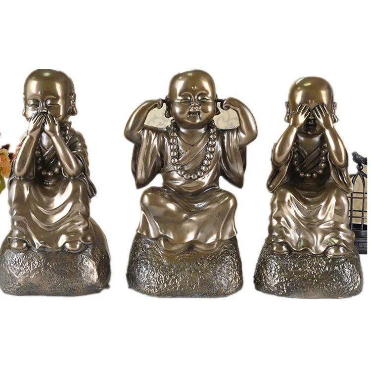 Resin Material Antique Color Three Wise Monks Hear No Evil, See No Evil, Speak No Evil Little Monk Statue