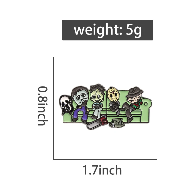 Cartoon Thriller Movie Chainsaw Enamel Brooch Green Sofa Backpack Badge Clothing Accessories Gift Jewelry for Friends