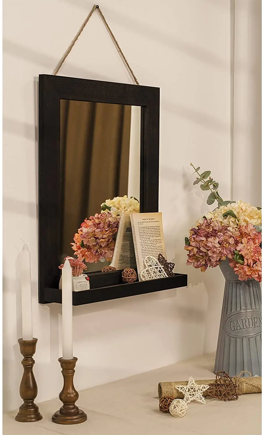 20 x 16 inch Rustic Wood Frame Farmhouse Decor Wall Mirror with Shelf