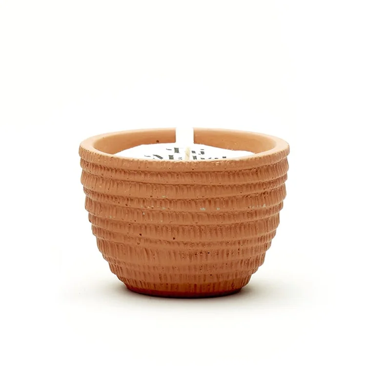 Hot sale matte embossed scented candle gift home decor ceramic candle container cement wholesale candle vessels