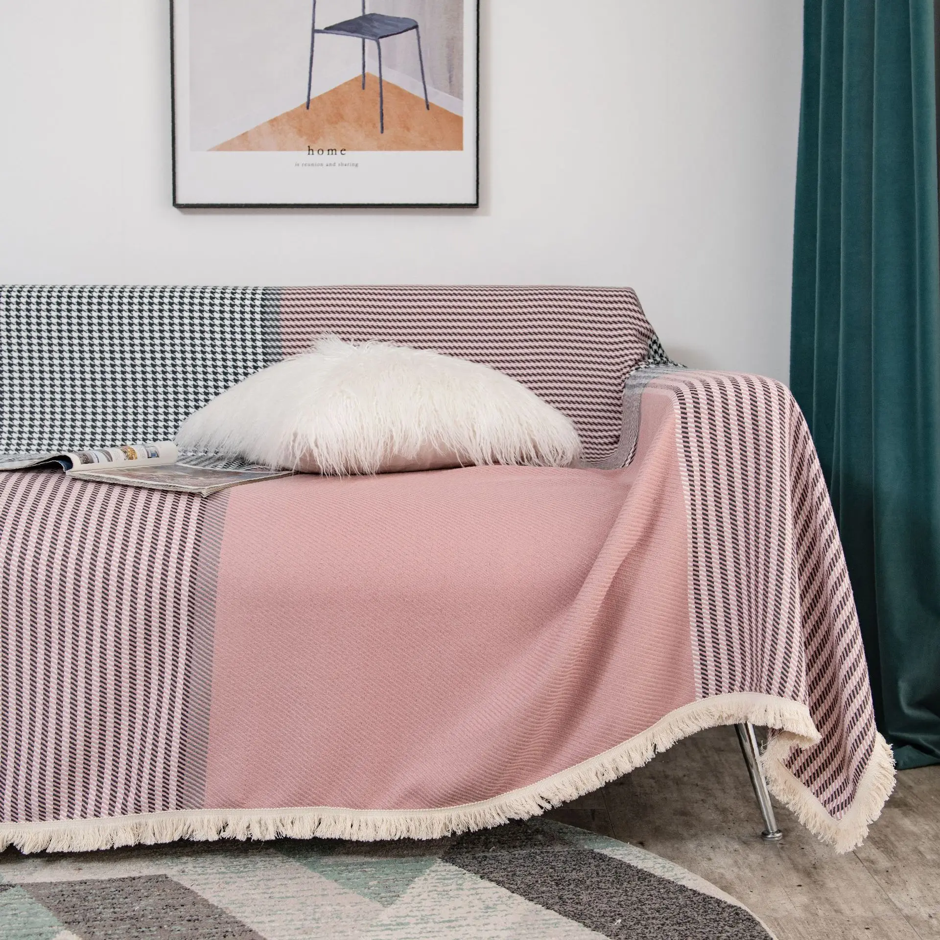 American thick retro Plaid stripe jacquard sofa towel sofa cover multi-functional cloth cover