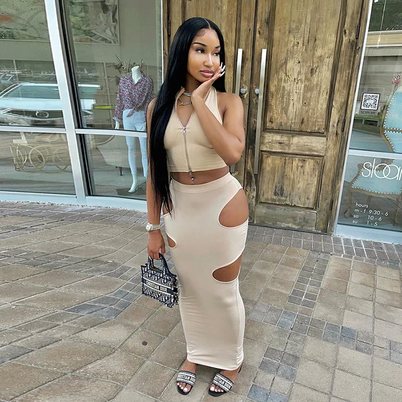 Huan Yi Summer Skinny Solid Grace Club pencil Dresses  ladies Hollow Out mini skirts and dresses